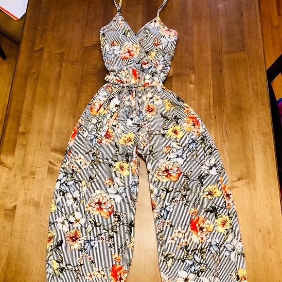 See You Monday Pants - See You Monday Wide Leg Capri Floral Jumper